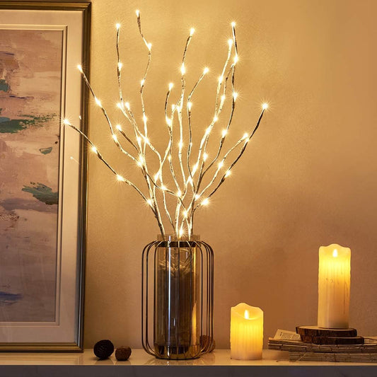 "Enchanting Pre-Lit White Birch Twig Branch Lights - Perfect for Home Decor, Parties, and Weddings - Indoor and Outdoor Use - 30IN 60LT - Create a Magical Atmosphere (Vase Not Included)"
