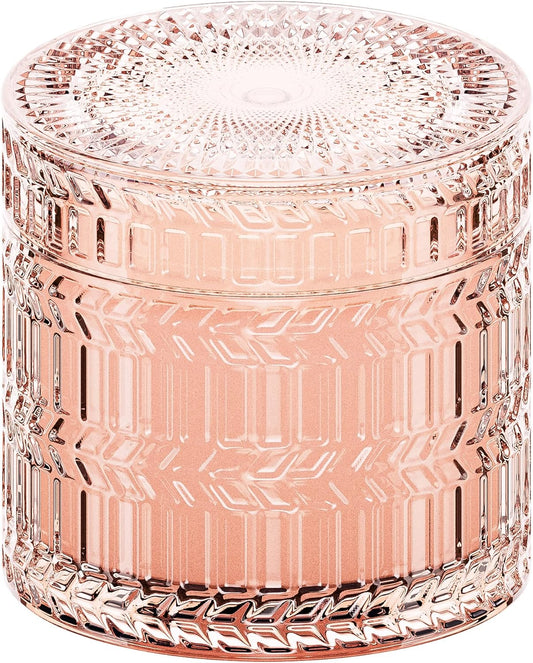 "Romantic Rose & Sandalwood Scented Candles - Enhance Your Space with Crackling Wood Wick, Pink Glass Jar Decor, and Perfect Gifts for Women"
