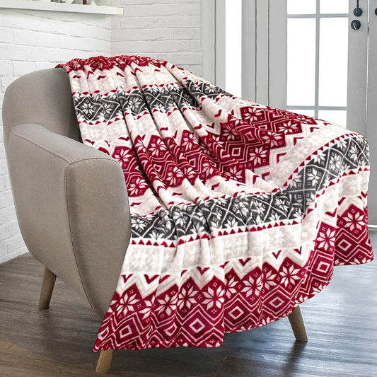 Throw Blanket | Festive Red Fleece Blanket | Soft, Plush, Warm Winter Cabin Throw, 50X60 (Red Snowflakes)
